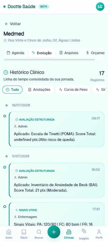Portal do Paciente Portal do paciente com histórico clínico, evoluções e avaliações estruturadas